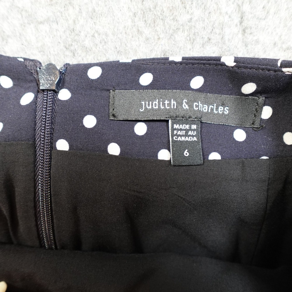 Judith Charles Skirt Womens 6 Pencil Midi Faux Wrap Navy White Polka Dot Office - Picture 5 of 9